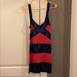 Body con red and black sparkle dress